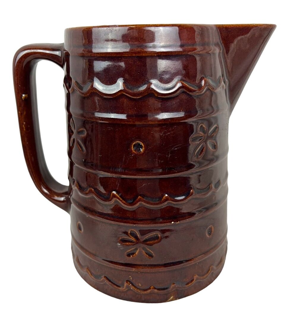 Vintage Mar-Crest Jumbo Pitcher Jug 5 Pint Stoneware Daisy & Dot MCM Farmhouse
